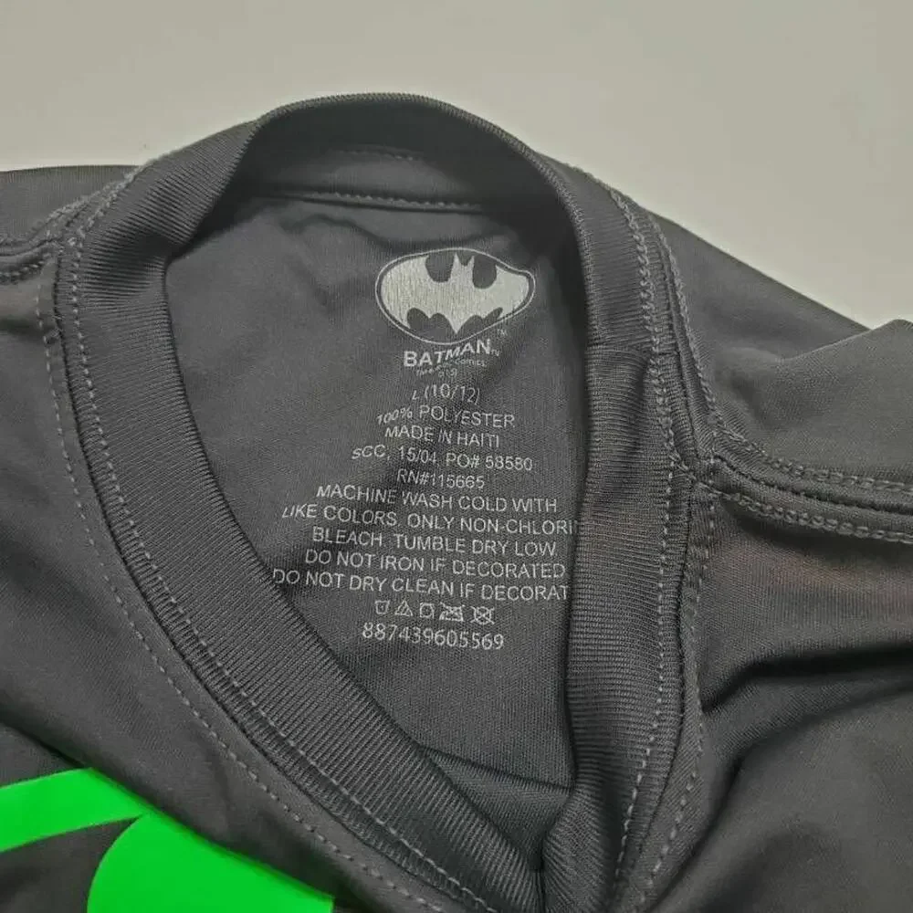 Batman Boys Graphic T-Shirt Gray Green Crew Neck Pullover L‎ 10-12
